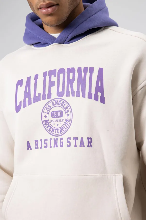 Çift Renk Baskılı Oversize Sweatshirt Taş