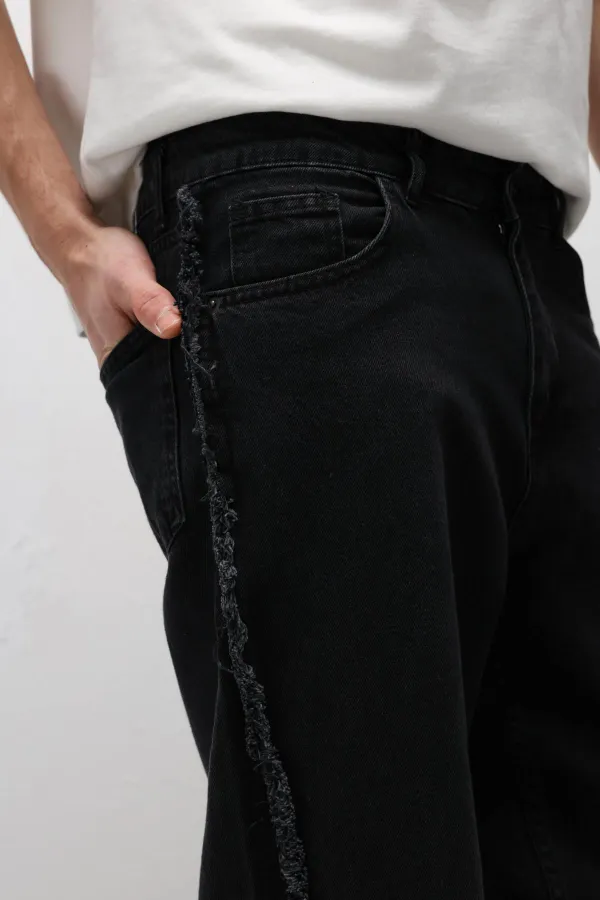 Yan Dikiş Detaylı Baggy Jean Siyah