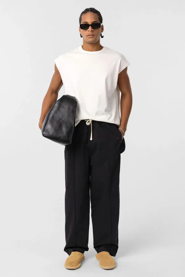 Bağcıklı Baggy Gabardin Pantolon Siyah