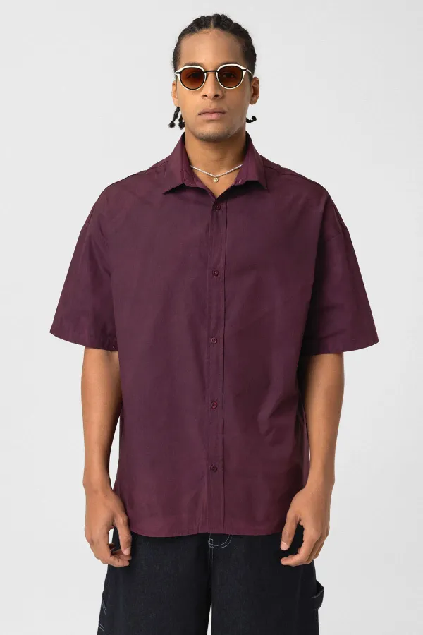 Oversize Washed Poplin Shirt, Burgundy