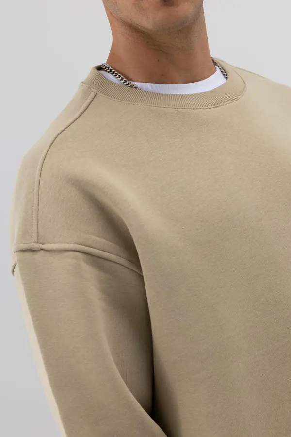 Sweat-shirt basique à col rond et coupe oversize kaki