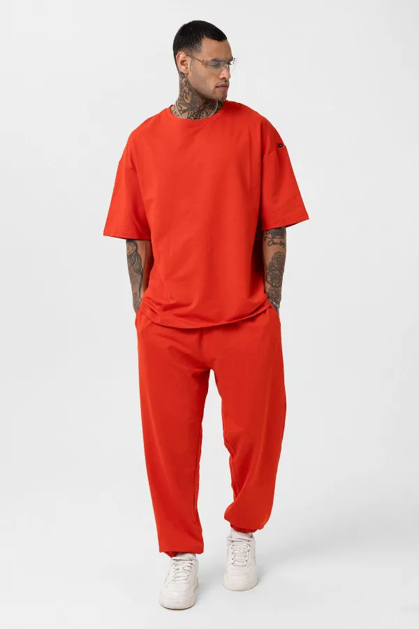 Ensemble de survêtement basique oversize à poignets élastiqués, corail