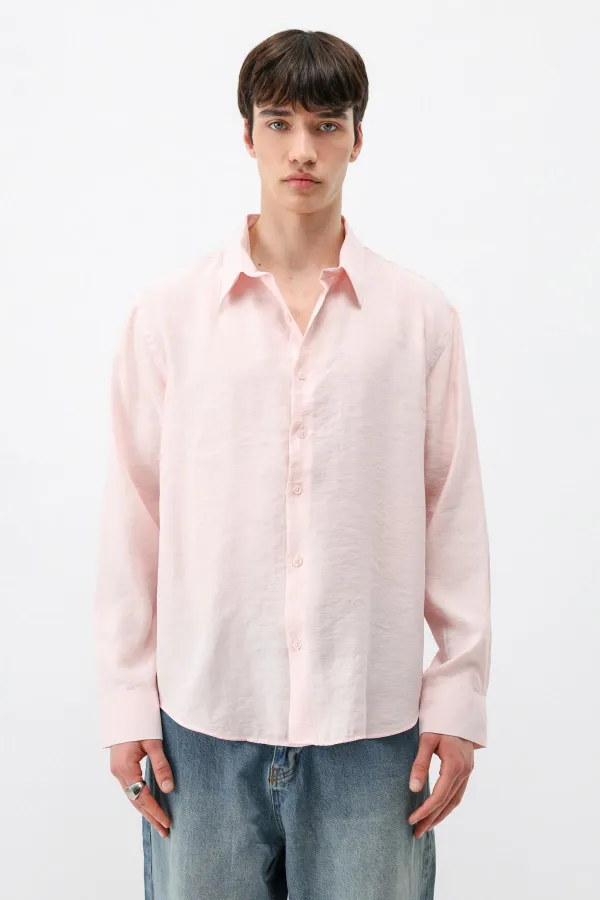 Chemise oversize en modal rose poudré