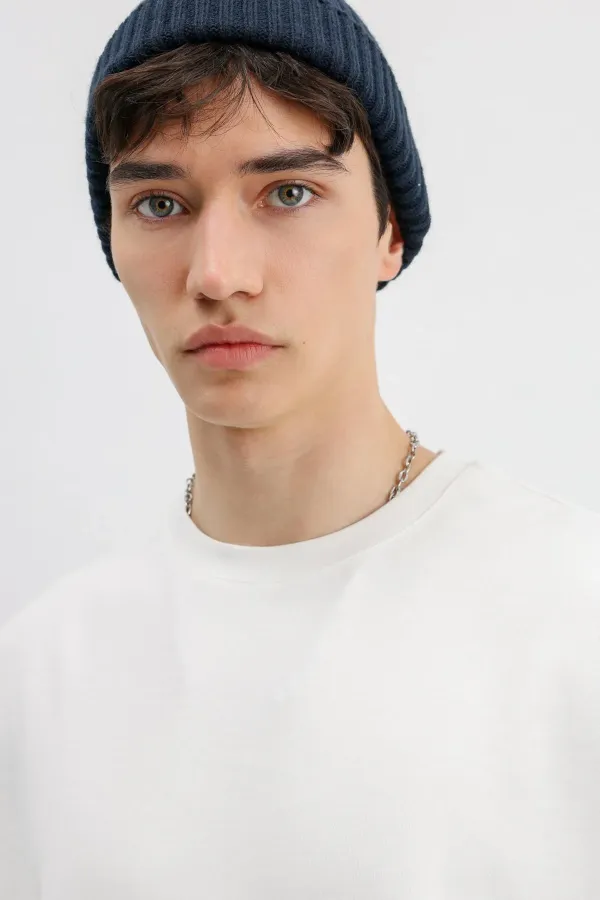 Oversize Kolsuz Basic Tişört Ekru