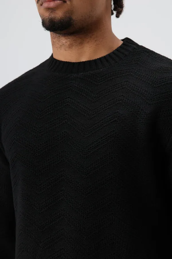 Bisiklet Yaka Oversize Triko Kazak Siyah