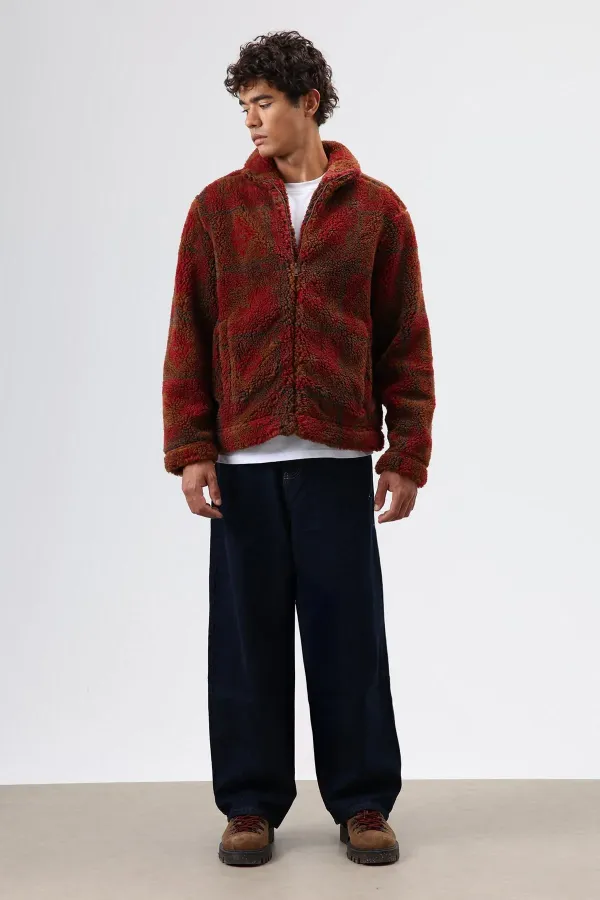 Oversize Peluş Mont Bordo