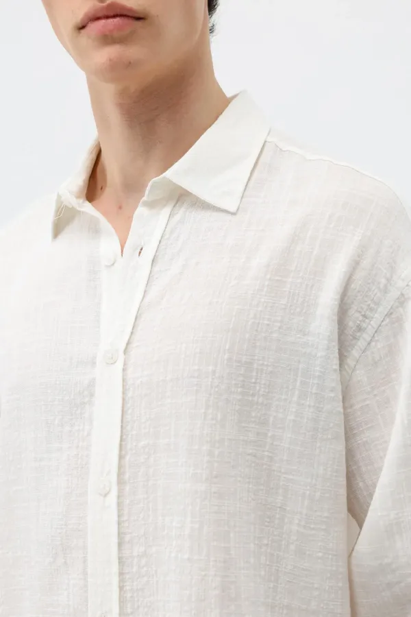 Textured Linen Look Oversize Shirt, Ecru