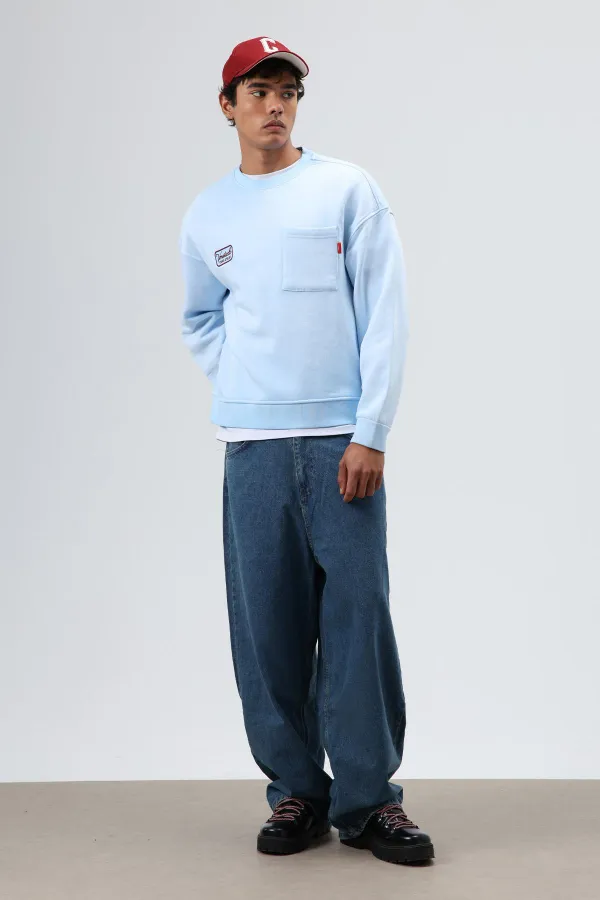 Sweat-shirt oversize à col rond et poches, bleu clair