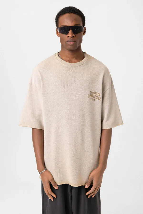 T-shirt oversize en maille délavée couleur pierre