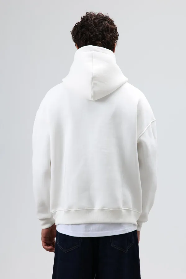 Sweat à capuche imprimé oversize, écru