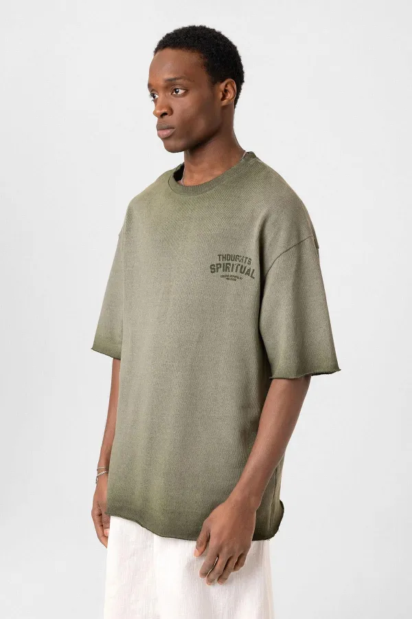 T-shirt oversize en maille délavée kaki