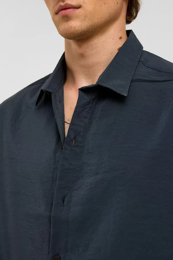 Basic Oversize Short-Sleeve Modal Shirt, Dark Gray