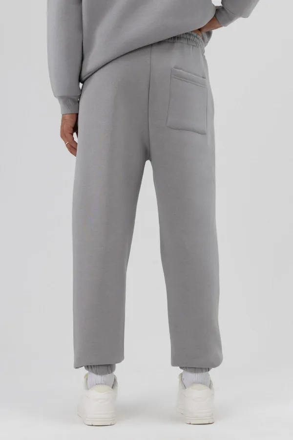 Basic Paça Lastikli Eşofman Alt Açık Gri