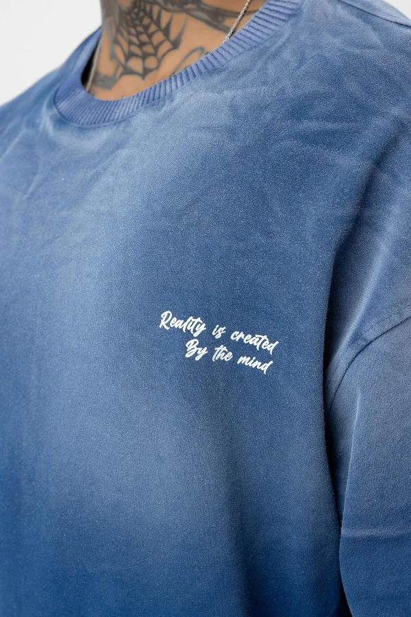 T-shirt oversize délavé avec détail texte, indigo