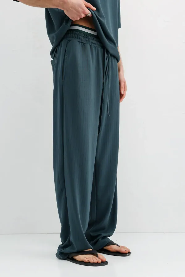 Ribbed Textured Baggy Sweatpants Petrol