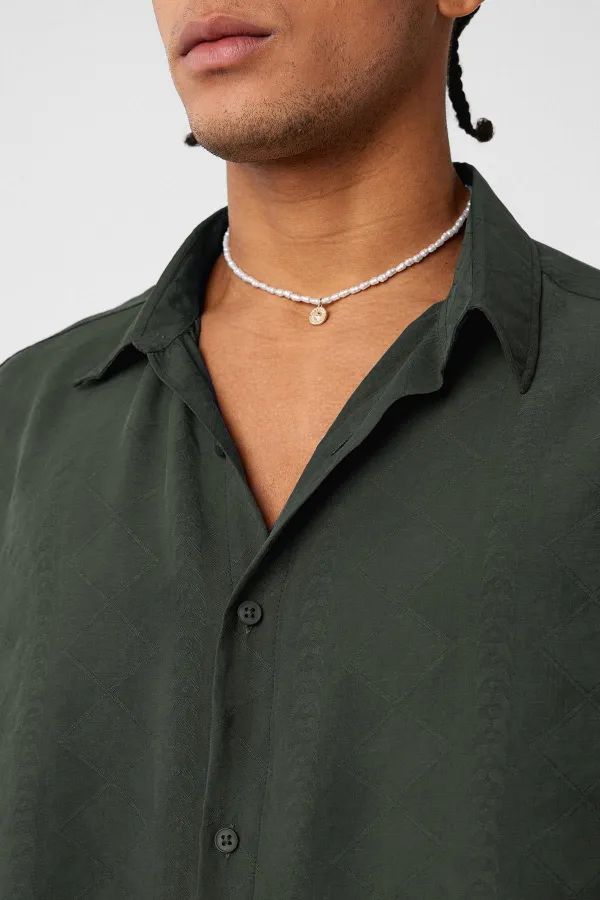 Oversize Short Sleeve Modal Fabric Shirt Khaki