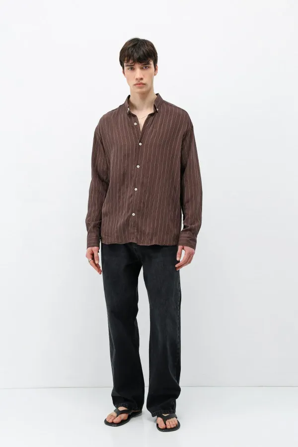 Çizgili Oversize Gömlek Kahve