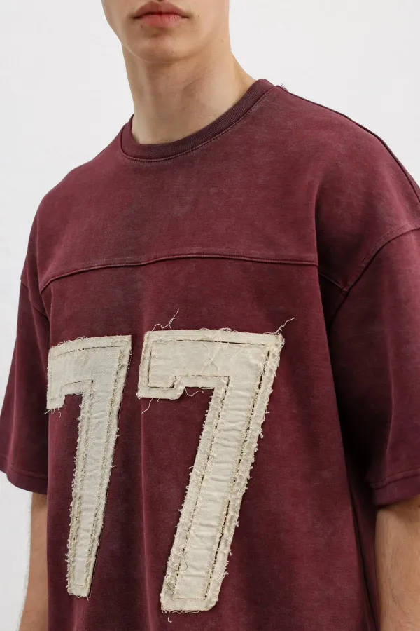 Numara Baskılı Oversize Tişört Bordo