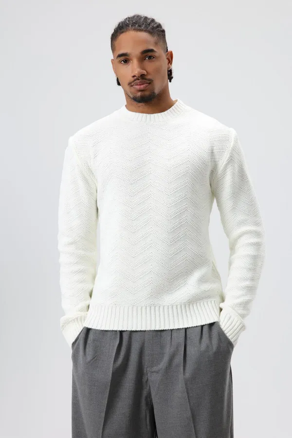 Pull oversize à col rond en maille, écru