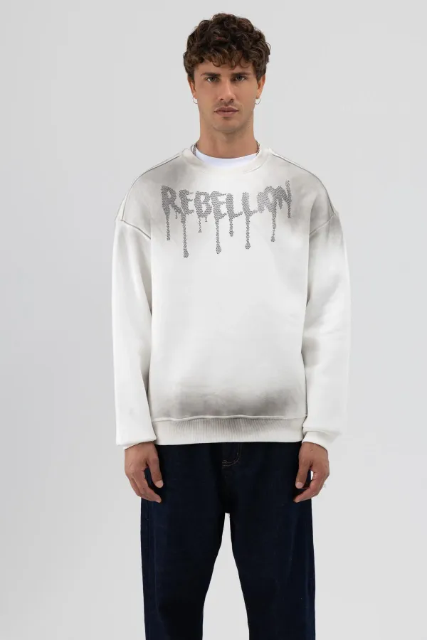 Sweat-shirt oversize imprimé délavé, écru