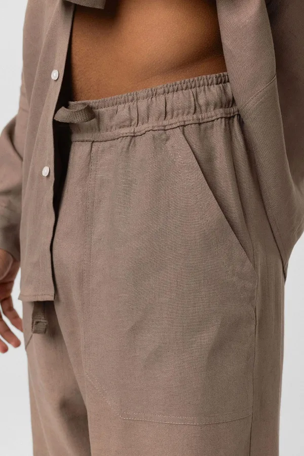 Pantalon ample en lin, couleur vison