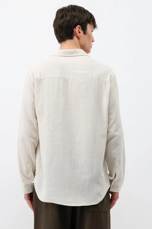 Uzun Kollu Basic Oversize Gömlek Bej