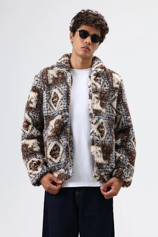 Oversize Peluş Mont Kahve