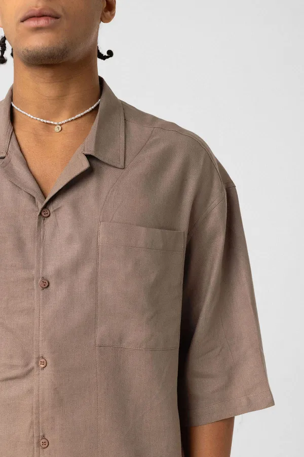 Double Pocket Oversize Linen Shirt, Mink