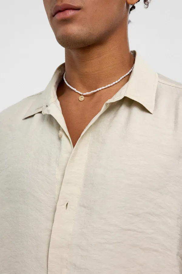 Basic Oversize Long-Sleeve Modal Blend Shirt, Beige