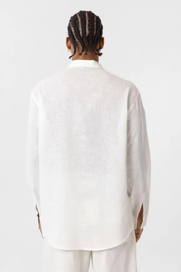 Pocket Detail Oversize Long Sleeve Shirt Ecru