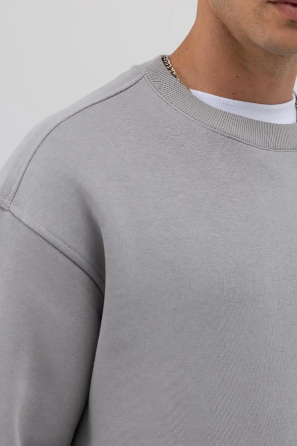Sweat-shirt basique à col rond oversize gris clair