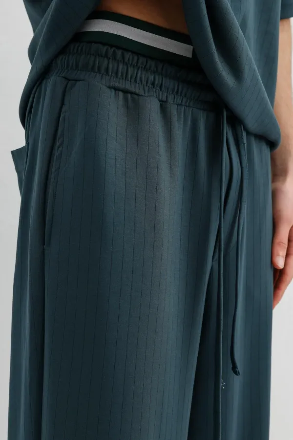 Ribbed Textured Baggy Sweatpants Petrol