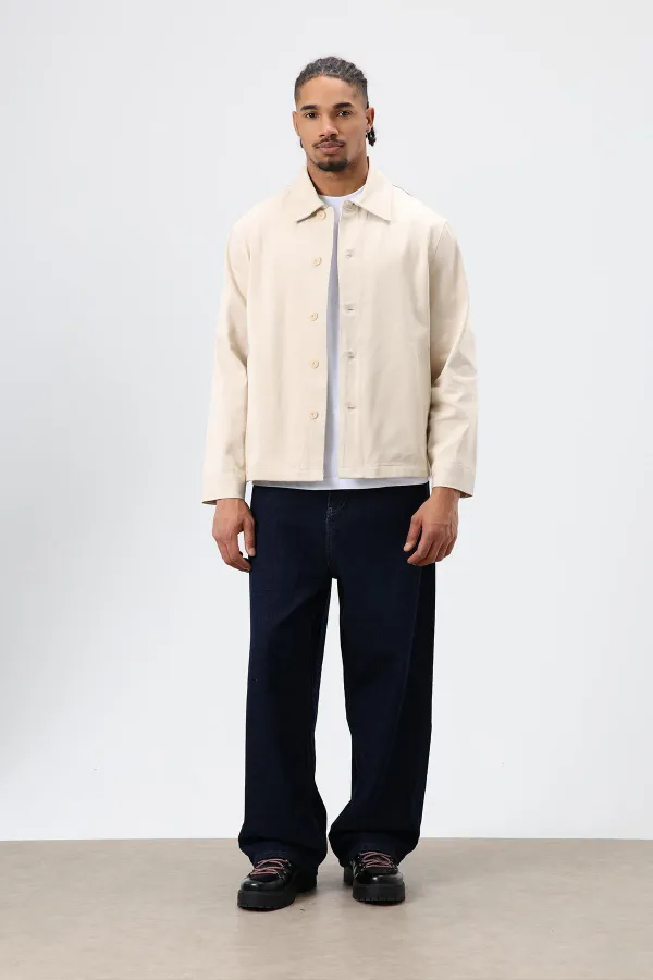 Boxy Fit Gabardin Ceket Bej