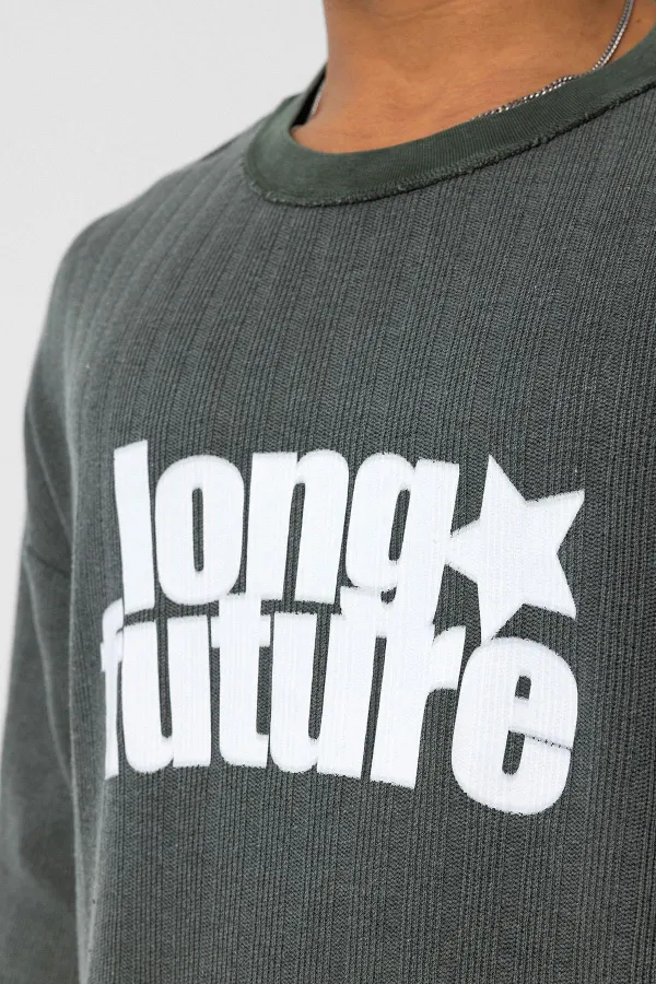 T-shirt oversize en maille délavée verte