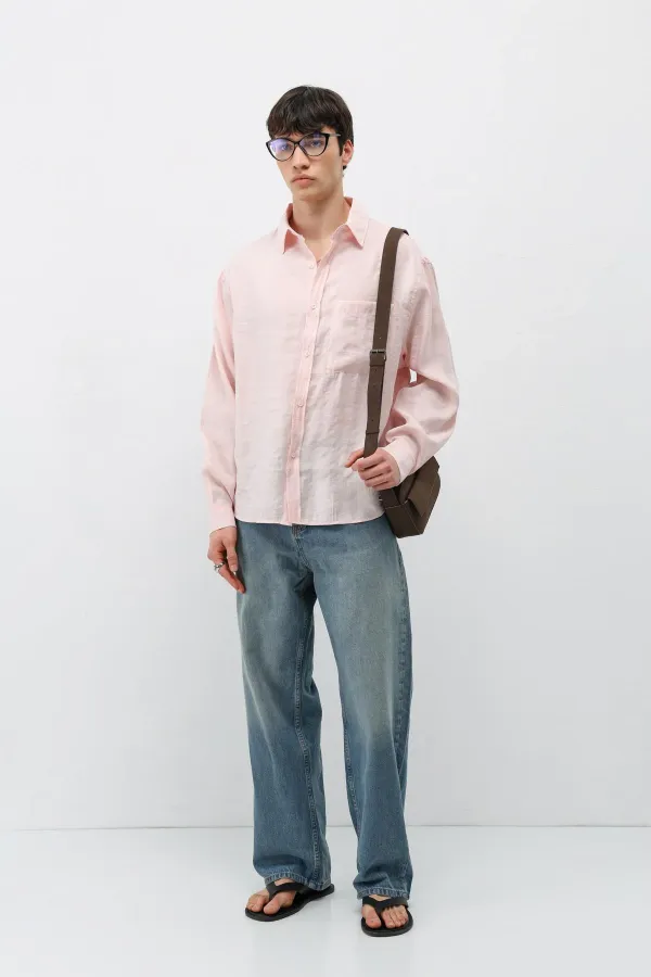 Modal Fabric Oversize Shirt with Pockets, Powder Pink