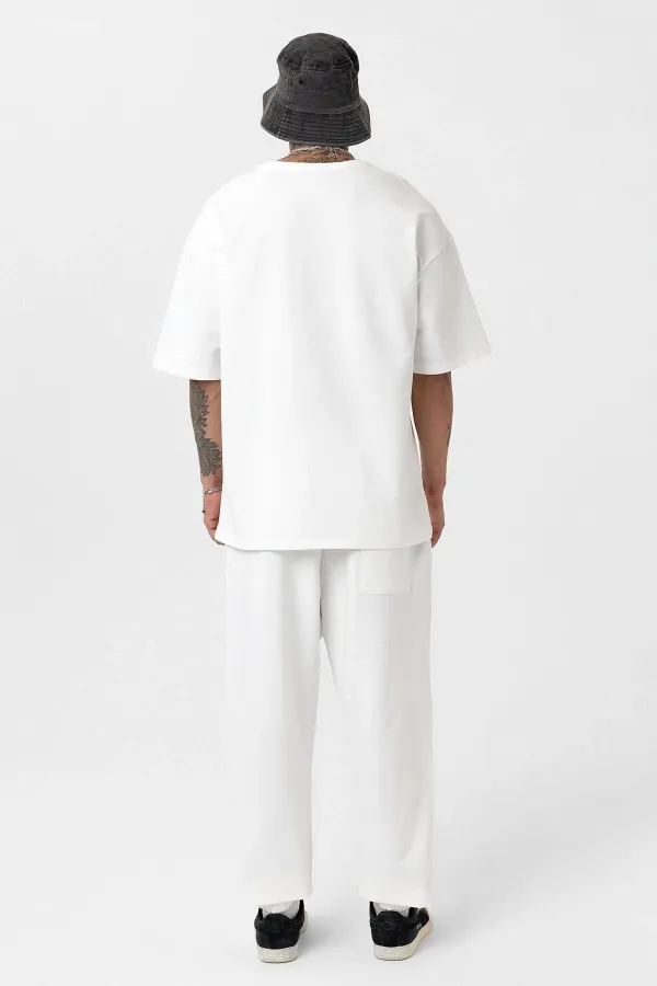 Paça Lastikli Basic Oversize Eşofman Takımı Ekru
