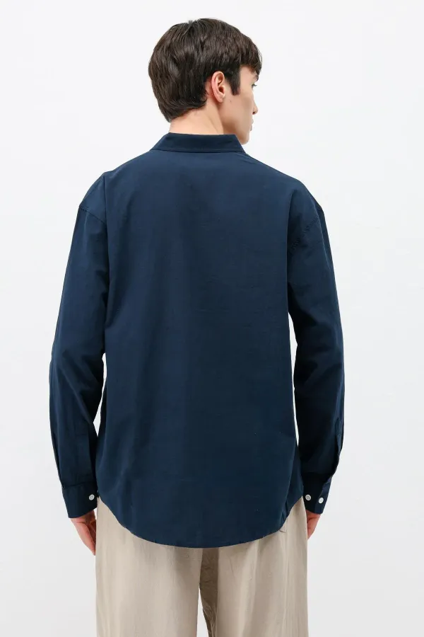 Basic Oversize Pamuk  Keten Gömlek Lacivert