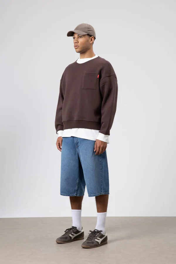 Sweat-shirt oversize à col rond avec poche, marron