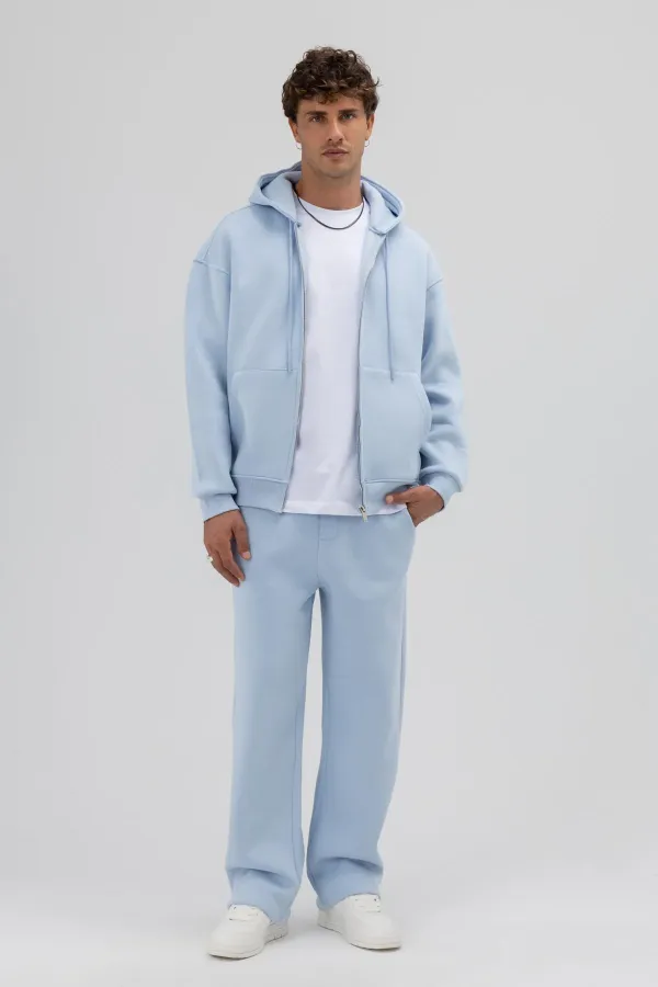 Basic Zip-Up Oversize Hooded Sweatshirt Baby Blue