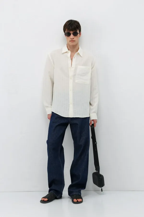 Chemise blanche oversize rayée en modal