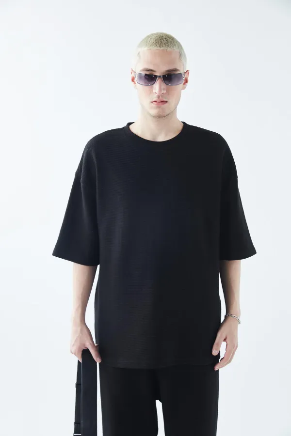 Oversize Basıc Triko Eşofman Takım Siyah