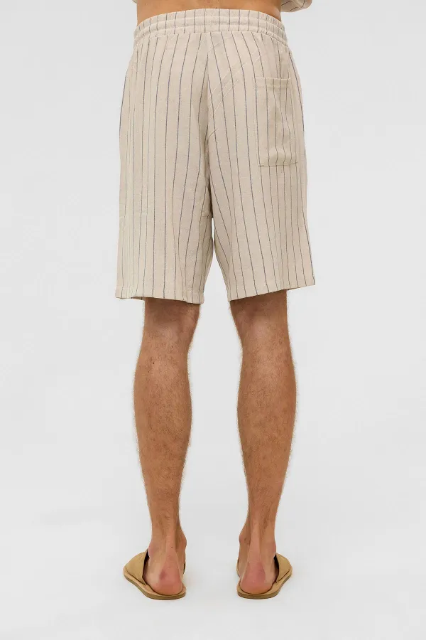 Oversize Striped Linen Shorts Indigo