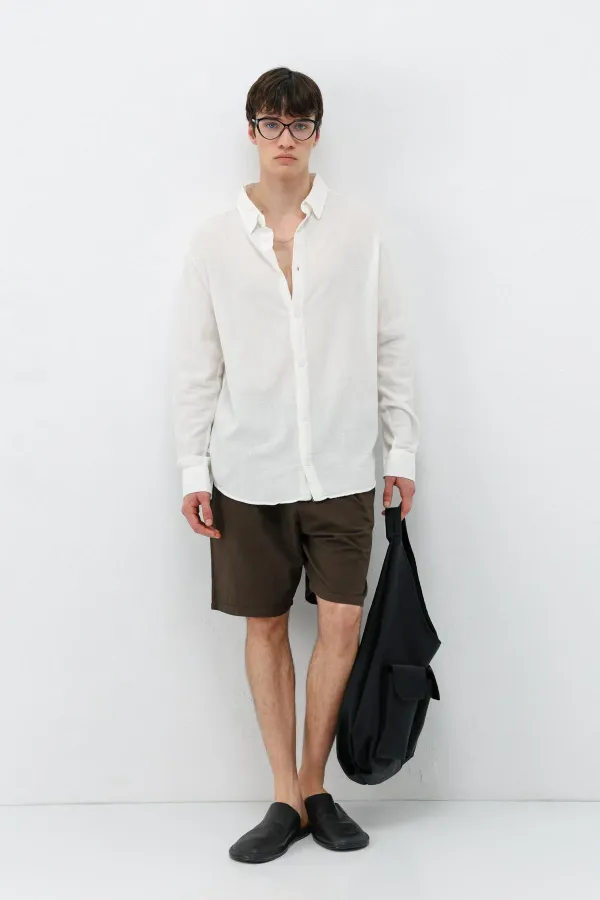 Chemise basique oversize à manches longues, écru