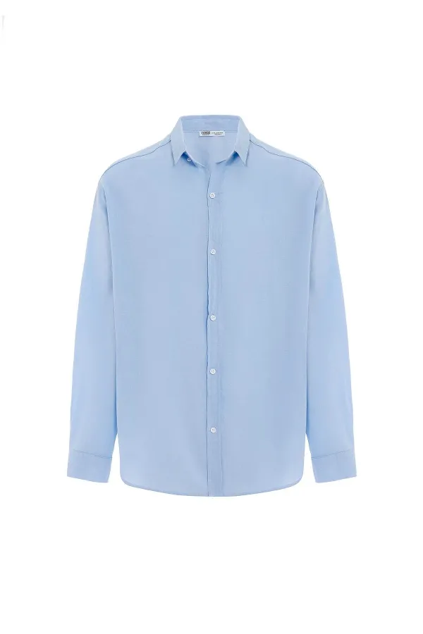 Basic Oversize Long-Sleeve Linen Shirt, Blue
