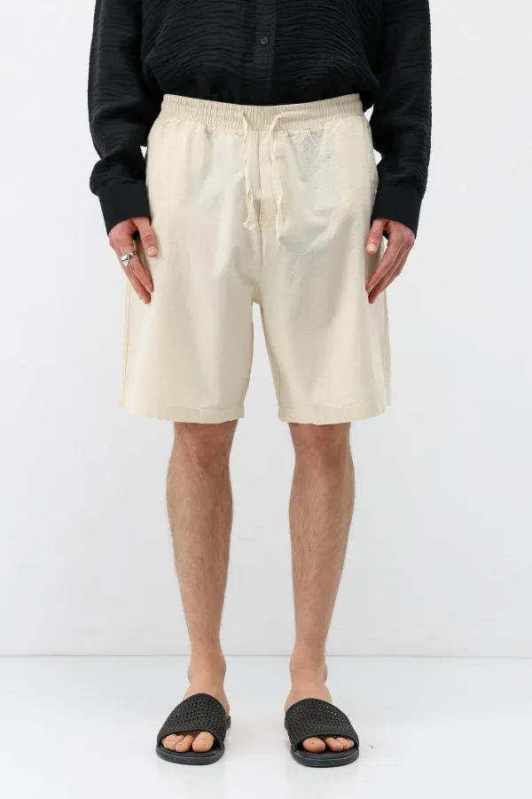 Oversize Keten Şort Naturel