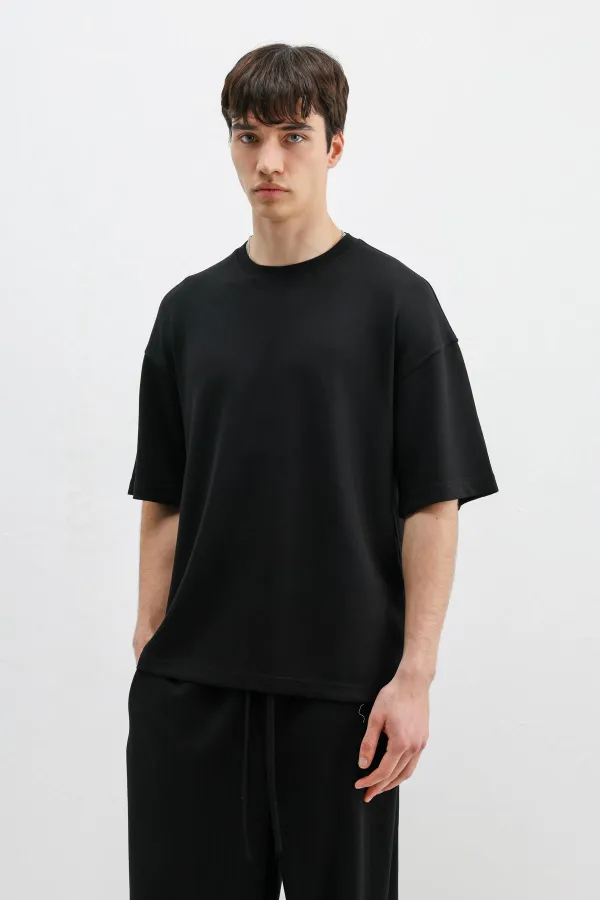 Modal Karışımlı Oversize Tişört Siyah