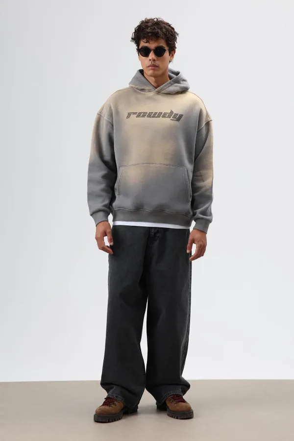 Sweat à capuche oversize imprimé délavé, gris fumé