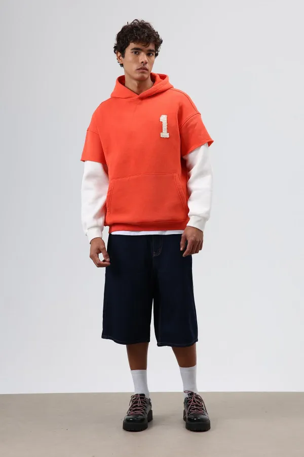 Sweat à capuche oversize avec détails aux manches, orange