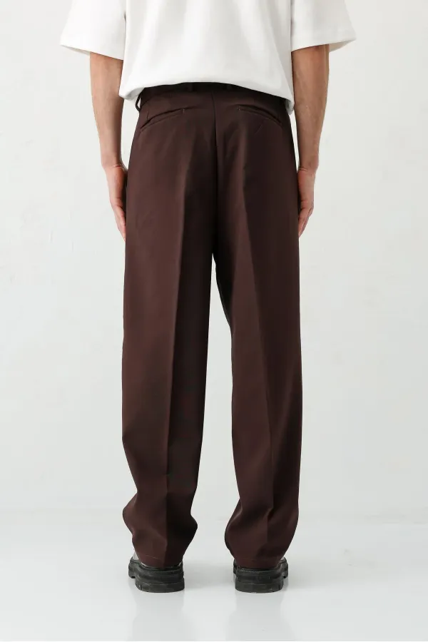 Baggy Fit Pleated Trousers, Brown