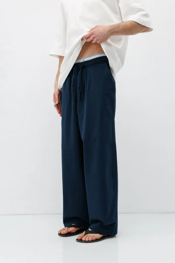 Super Baggy Fit Keten Pantolon Lacivert